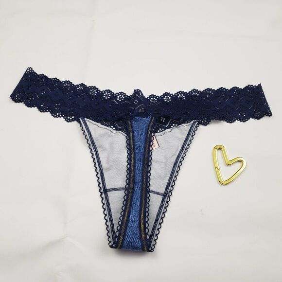 VS Super Sexy Blue Lace THONG XLARGE - Picture 2 of 4